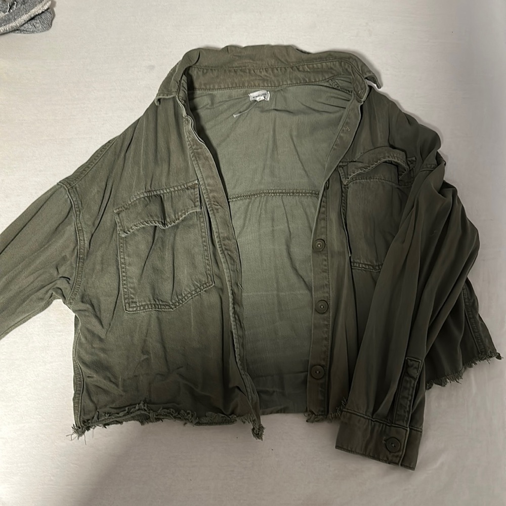 Sneak peek army green cropped shacket